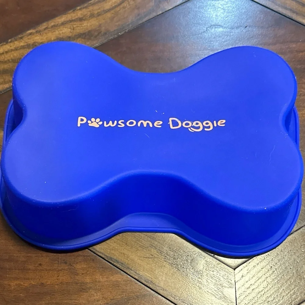Dog Birthday Cake Pan Bone Silicone Mold Blue Pawsome Doggie New